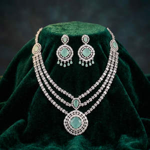 High Quality <b>Silver</b> Plated Brass Women's Wedding Bridal Set <b>Choker</b> Necklace Drop Earrings Tikka Ethnic Zircon Trendy Latest - Product Image 3