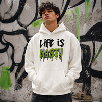 Hoodie Streetwear Heavyweight dengan Logo Grafis Custom, Sablon Berkualitas Tinggi, OEM, MOQ Rendah, 380GSM, Putih, Oversized, Model Pullover