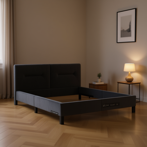 Base de Cama Tapizada en Terciopelo Gris Oscuro, 100% Poliéster, Madera Contrachapada, Diseño Minimalista, Mueble de Dormitorio Duradero y Elegante - Product Image 2