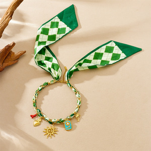 European American Fashion Printed Ribbon Gold Plated Chain Necklace With Sun Flower Pendant Party Jewelry - Product Image 3