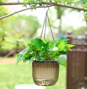 Lot de 2 pots suspendus auto-arrosants en plastique PP de 6,5 pouces pour plantes d'intérieur/extérieur avec trous de drainage et niveau d'eau visible pour la maison - Product Image 6