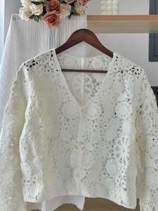 Vendita diretta dalla fabbrica 100% <span class=keywords><strong>in</strong></span> acrilico <span class=keywords><strong>Cardigan</strong></span> bianco solido da donna con <span class=keywords><strong>pizzo</strong></span> solubile <span class=keywords><strong>in</strong></span> acqua maglia aperta sul davanti - Product Image 2