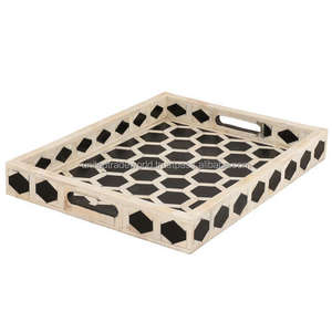 Le dernier plateau d'incrustation d'os avec des plateaux d'incrustation d'os de conception géométrique pour le service et la décoration par United Trade World - Product Image 2