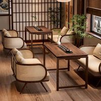 Ensemble de canapé et de chaises de style zen chinois en bois massif pour salle de thé et restaurant