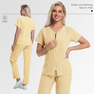 Women Medical <b>Scrub</b> <b>Set</b> Knitted Elastic Slim Fit Moisture Wicking Hospital Uniforms - Product Image 2