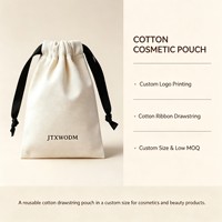 Pochette cosmétique en coton personnalisée avec cordon de serrage, sac d'emballage réutilisable pour produits de beauté