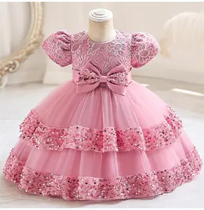 Western style Sequins baby Girl Dress Children's fluffy Bridesmaid Dress lovely girl birthday party frocks for 2 years old