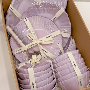 Juego de <span class=keywords><strong>Vajilla</strong></span> de Cerámica en Color Morado Claro con Bordes en Forma de Pétalo, <span class=keywords><strong>para</strong></span> una Decoración de Mesa de Estilo Femenino y Romántico - Product Image 2