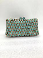 Pochette de soirée en strass turquoise, étui à bijoux en cristal, sac de banquet, fermeture à fermoir OEM ODM