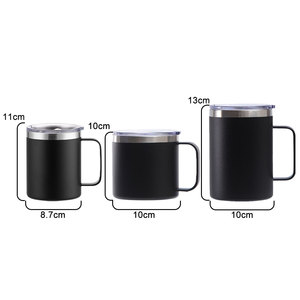 Mug de voyage et de camping isotherme à double paroi en acier inoxydable blanc avec poignée, personnalisable avec logo et motifs OEM, 12oz, 14oz, 16oz - Product Image 2