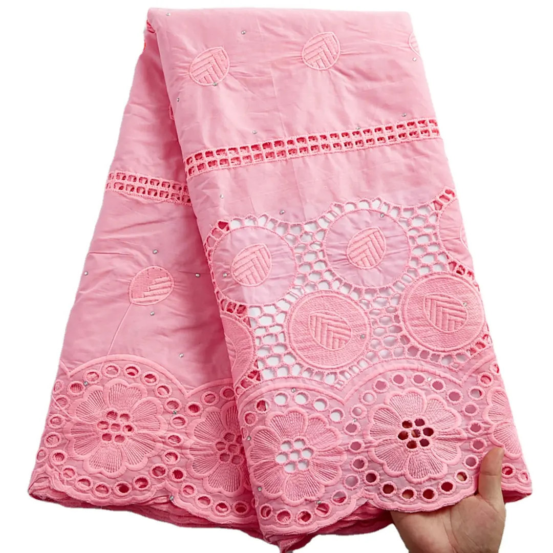 2483 Rosa bestickter Swiss Voile Net Spitzens toff mit Steinen für Abendkleider Näh material Afrikanischer Spitzens toff