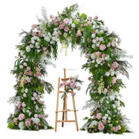 Ensemble d'arches florales pastorales style Monet, fleurs artificielles roses, blanches et vertes pour décoration de toile de fond de mariage en extérieur et événements photographiques