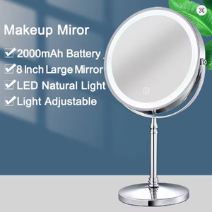 Loupe grossissante 8 pouces 10X 360. Miroirs de salle de bain rotatifs à 3 niveaux de luminosité, miroirs de table en métal, miroir de maquillage cosmétique de bureau avec lumière LED - Product Image 2