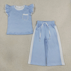 Conjuntos de Ropa para Niñas, Boutique, Color Azul con Puntos, Conjunto de Dos Piezas - Product Image 1