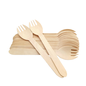 Disposable Birch Wood Knife Fork Spoon Compostable Eco-Friendly Modern Restaurant Party Tableware Set Customized Logo