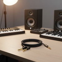 Câble audio plaqué or 6,35 mm (1/4 po) mâle TRS stéréo vers double TS mono, angle droit 90°, en nylon/PVC, pour haut-parleur de voiture et d'ordinateur