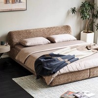 Lit double capitonné moderne italien minimaliste |   Lit en bois massif avec cadre souple et housse amovible pour hôtels et appartements