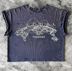 T-Shirt personalizzata con stampa <span class=keywords><strong>di</strong></span> <span class=keywords><strong>pittura</strong></span> a t-Shirt con strass a manica corta smussata sbiadita - Product Image 1