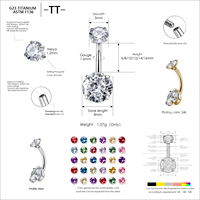 Piercing corporel en titane ASTM F136 14G avec incrustation de zircone cubique sertie à griffes, barbell incurvé pour sourcil, piercing de nombril, boucles d'oreilles et piercing de lèvre