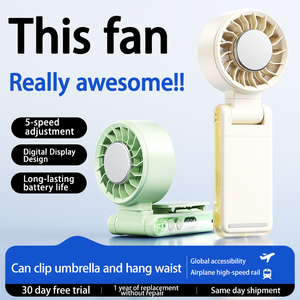 Ventilateur portable personnalisé avec logo, mini-ventilateur de taille haute vitesse sans balais, ventilateur de bureau et de cou rechargeable avec écran LED - Product Image 3