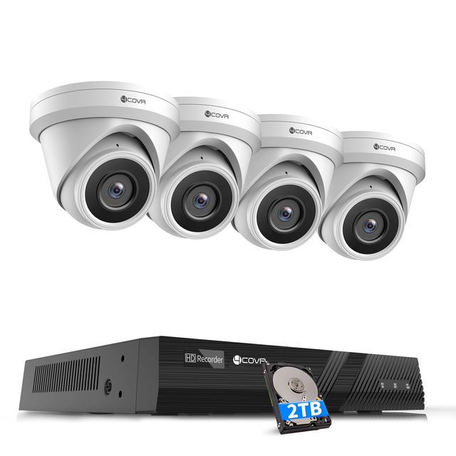 4COVR 8 Channel 4Pcs 5Mp Ultra HD CCTV Camera System with 2TB HDD & Cable CCTV Security Full Set AI Human Detection for Home
