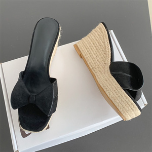 2025 European and American Style Wedge <b>Heel</b> Slippers New Summer High <b>Heel</b> Sandals with Peep <b>Toe</b> and <b>Platform</b> Cork Outsole - Product Image 2