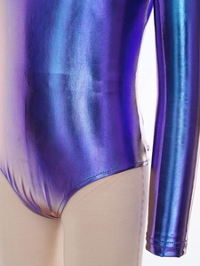 Justaucorps scintillant pour filles, manches longues, col marin métallisé, dos découpé, extensible et brillant, pour gymnastique, danse, spectacle, sur mesure - Product Image 5