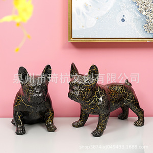 Figurine de bouledogue français en résine à peinture craquelée, décoration d'intérieur, cadeau pour le salon, style contemporain, pièce unique - Product Image 5
