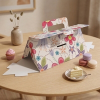 Caja de Pastel Personalizada Ecológica y Portátil con Recubrimiento UV, Diseño de Estampado Floral en Relieve, Logotipo Personalizado, Apta para Alimentos, Forma de Avión