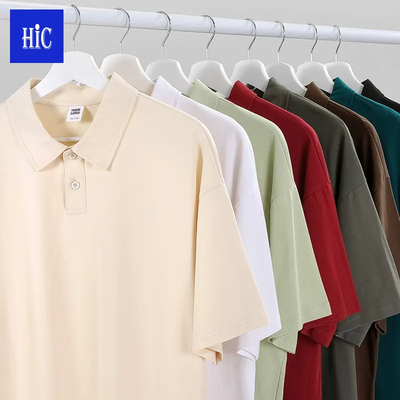 HIC 240G 100% coton Polo de Golf vierge pour homme, t-shirt à manches courtes avec Logo brodé, Polo Oversize uni