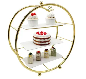 Support d'affichage de support de gâteau en métal tridimensionnel de forme circulaire pour le mariage et le thé de l'après-midi