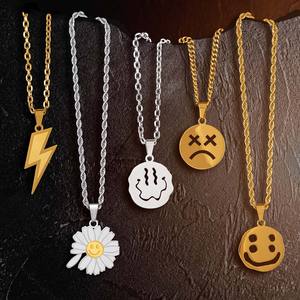 Hip Hop <span class=keywords><strong>Smiley</strong></span> Cross Flower Skull oro 18 carati 316l placcato in acciaio inossidabile croce uomo ciondolo maschile accessori collane gioielli - Product Image 2