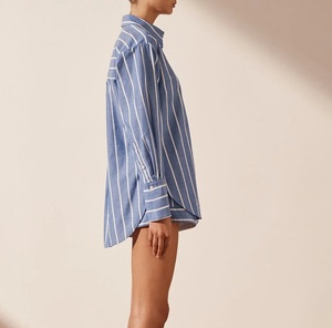 Vêtements pour femmes en coton biologique 100% personnalisés, tenue décontractée ample 2 pièces à rayures pour les vêtements de salon avec décoration de boutons - Product Image 5