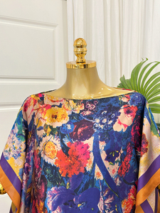 Wholesale African Style Bubu Gown Bright Yellow Satin <strong>Kaftan</strong> Dress with Matching Headwrap for Women - Product Image 2