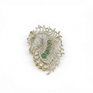 Broche tête de cheval plaquée mehandi et pierres vertes, broche de luxe pour homme, bijoux de mode pour mariage, broche pour marié. - Product Image 1
