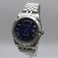 Montre avec mouvement Miyota 8285, montre bleue avec semaine et calendrier, matériau en acier inoxydable 904L, cadran à chiffres romains, montre pour homme