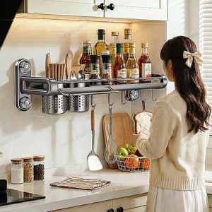 Wall Mounted Kitchen Spice Rack Rectangle Multifunction Knife Chopstick Holder No Drill Suction Cup Storage Organizer - Product Image 2