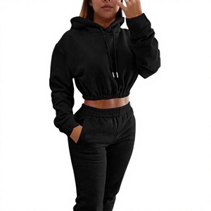 Ensemble de survêtement personnalisé pour femmes, 2 pièces, sweat-shirt court et pantalon de survêtement, OEM, vente en gros - Product Image 1