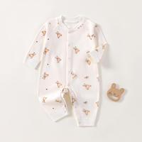Romper Bayi Kaka Bear Katun Murni Lengan Panjang Anti Air Bernapas Kancing Tekan Motif Kartun Untuk Semua Musim Warna Emas
