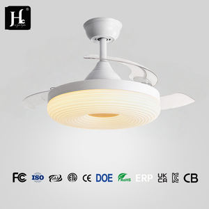 Ventilateur de plafond intégré avec lumière LED, style crème français moderne, corps en fer invisible, pour salon - Luminaire - Product Image 3
