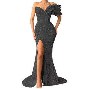 S0137A美人鱼舞会晚礼服抱臀吧，带亮片单肩带夏季落地风格正面标志 - Product Image 6