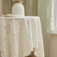 Nappe Jacquard Tournesol Blanc Broderie Rustique Gaze Polyester Dentelle Tissu Tricoté pour Tables Rondes pour Mariages Hôtels