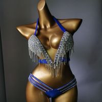 Nouveauté : Ensemble de bikini sexy pour femme avec cristaux et diamants, style halter