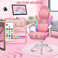 Chaise de jeu Racer avec bande lumineuse LED RGB rose et bleue, chaise VR ergonomique inclinable, repose-pieds, appui-tête, coussin lombaire, pivotante