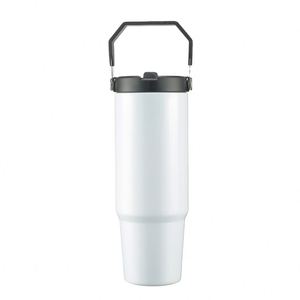 Vaso Térmico de Acero Inoxidable de Doble Pared de 30 oz, Antiderrames, para Viajes, Auto, Vehículo, con Asa y Pajita - Product Image 1