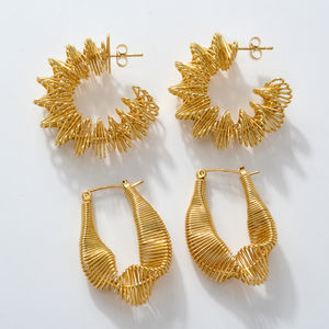 NUEVOS Pendientes de Acero Inoxidable Chapados en Oro de 18k, Resistentes al Deslustre, Impermeables, con Diseño de Espiral para Mujer - Product Image 3