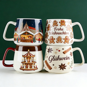 Ensemble de tasses à café en céramique de Noël allemandes - Tasses de 14 oz avec motifs Marché de Noël, <span class=keywords><strong>Pain</strong></span> <span class=keywords><strong>d</strong></span>'<span class=keywords><strong>épices</strong></span> et Vin chaud - Product Image 1