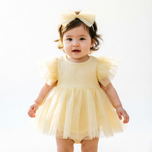 Vestitini per Neonati Stile Principessa, Tinta Unita con Maniche a Sbuffo, Tutina per Celebrazione del Primo Mese, Tutina Personalizzata per Neonati - Product Image 3