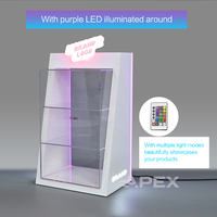 Support d'affichage APEX moderne à LED RGB, 3 niveaux, verrouillable, en acrylique, personnalisable, écologique, pour comptoir de boutique de tabac