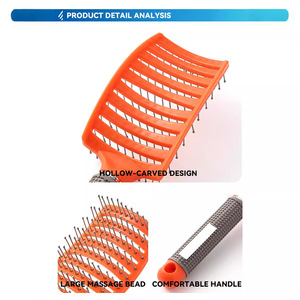 Cepillo de pelo curvo grande con cerdas de jabalí y agujas de nailon, forma ovalada, suave y delicado para el cuidado del cabello de la población en general - Product Image 2